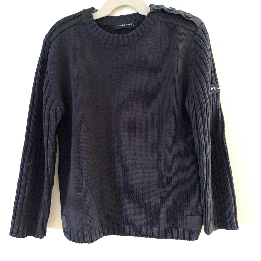 BURBERRY BOYS NAVY LONG SLEEVES KNIT SWEATER, SIZE 6-Y